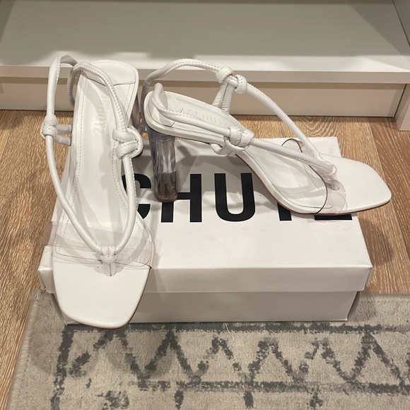 NWT SCHUTZ white ankle heel sandal Sz 9 - Picture 3 of 7